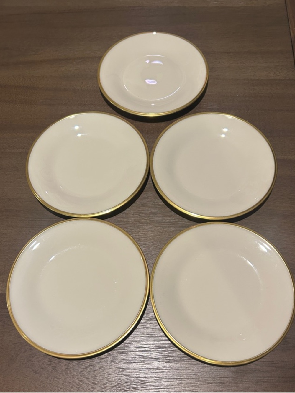 Cream Dessert Plates with Gold Trim - Set of 5